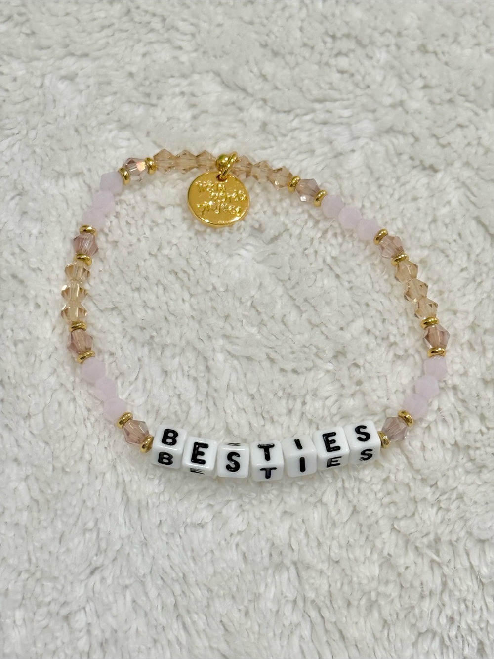 Little Words Project “Besties”  Beaded Bracelet in Pink and Gold